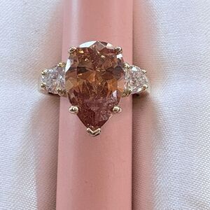 Amber Teardrop Stone Statement Ring Gold Tone Cocktail Fashion Jewelry Size 9